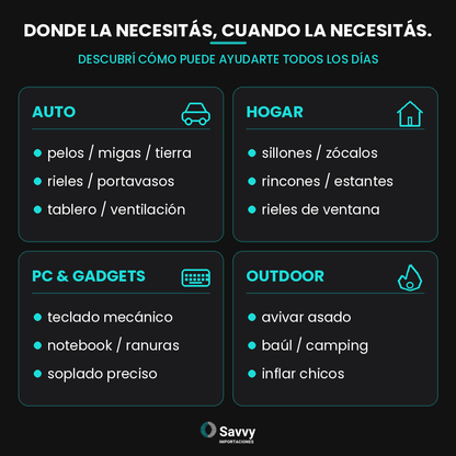 Aspiradora Inalámbrica Potente de SAVVY 4 en 1 · 9 Accesorios