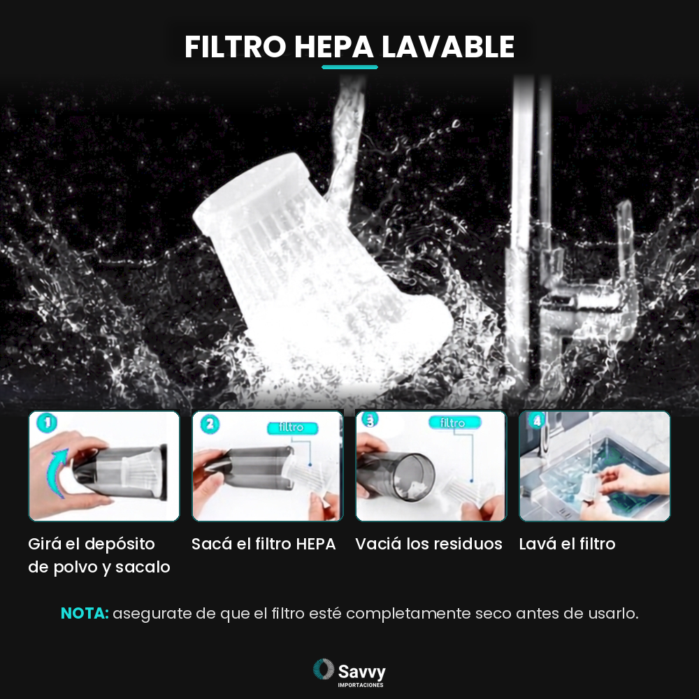 Aspiradora Inalámbrica Potente de SAVVY 4 en 1 · 9 Accesorios