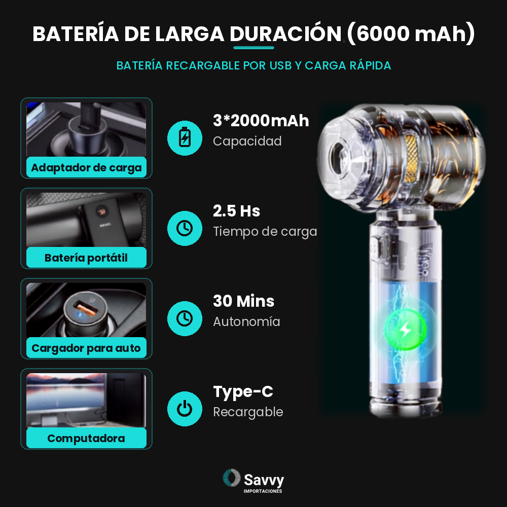 Aspiradora Inalámbrica Potente de SAVVY 4 en 1 · 9 Accesorios