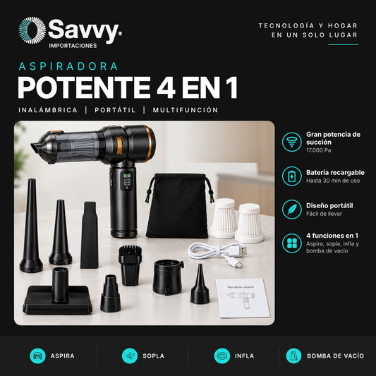 Aspiradora SAVVY Potente 4 en 1 con todos sus accesorios